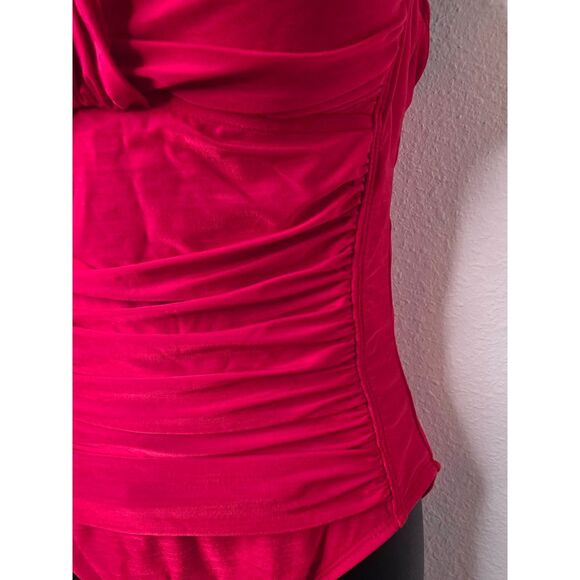 La Blanca Ruched One Piece Swimsuit Padded Cups Red Size 10 - Picture 10 of 11